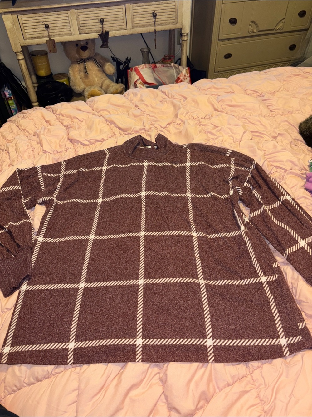 Women’s  Top 1X Maurice’s Mock neck Shirt Windowpane Tshirt Plus Size